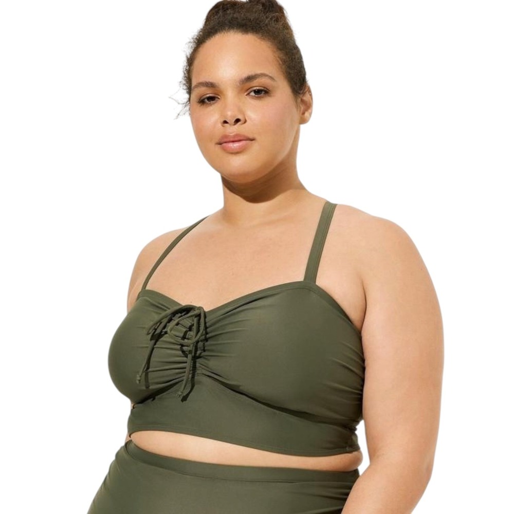 Torrid Wireless Clinch Front Bandeau Bikini Top Olive Mid Coverage Size 1 NWT